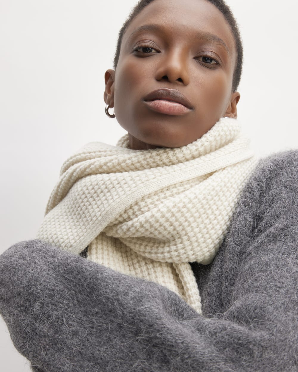 The Felted Merino Waffle-Knit Scarf | Heathered Oat - Image 3