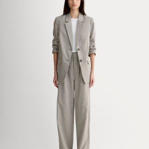 The Draper Pleated Pant in Buttersmooth | Deep Taupe Mini Gingham  | 32 Inseam