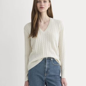 The Cable V-Neck in Cotton Cashmere | Birch