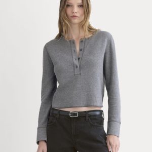 Boxy Henley in Cozy Waffle | Heathered Charcoal