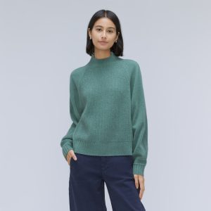 The Cashmere Ribbed Turtleneck | Heathered Dusty Aqua