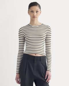 The Cropped Crew Top in Ultrafine Merino | Parchment / Black
