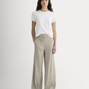 The Wide-Leg Pant in Stretch Linen | Deep Taupe Mini Gingham