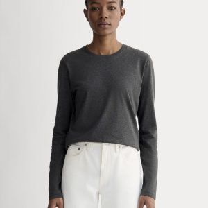 The Slim Long-Sleeve Crew in Essential Cotton | Heathered Soot