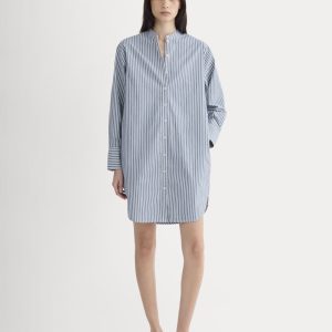 The Relaxed Shirt Dress in Ultrasoft Cotton | Bone / Mazarine Blue