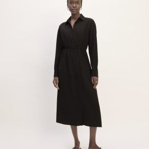 The Mini Jacquard Stripe Shirt Dress | Black