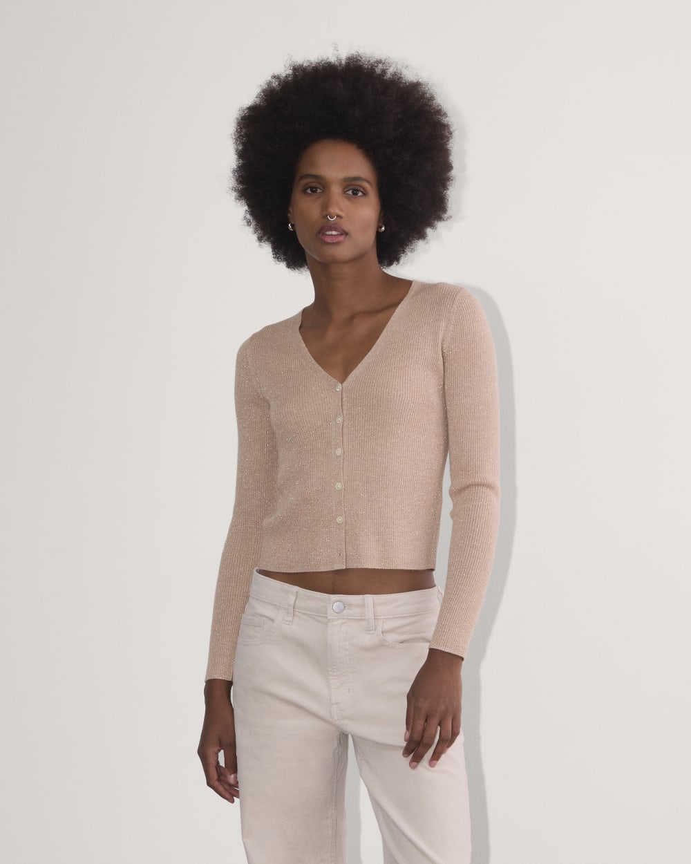 The Cardigan in Lurex Merino | Rose Gold