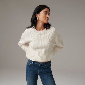 The Felted Merino Cropped Cable Sweater | Bone