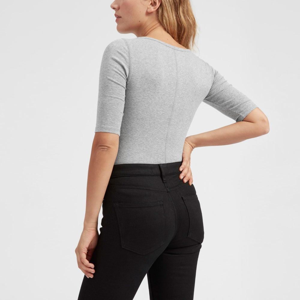 The Luxe Micro-Rib Scoop-Neck Tee | Heathered Grey - Image 6