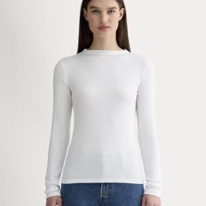 The Luxe Rib Funnel-Neck Tee | White