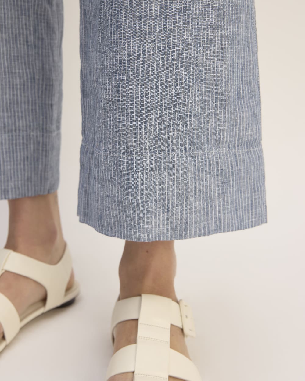 The Linen Side-Button Jumpsuit | White / Blue - Image 5