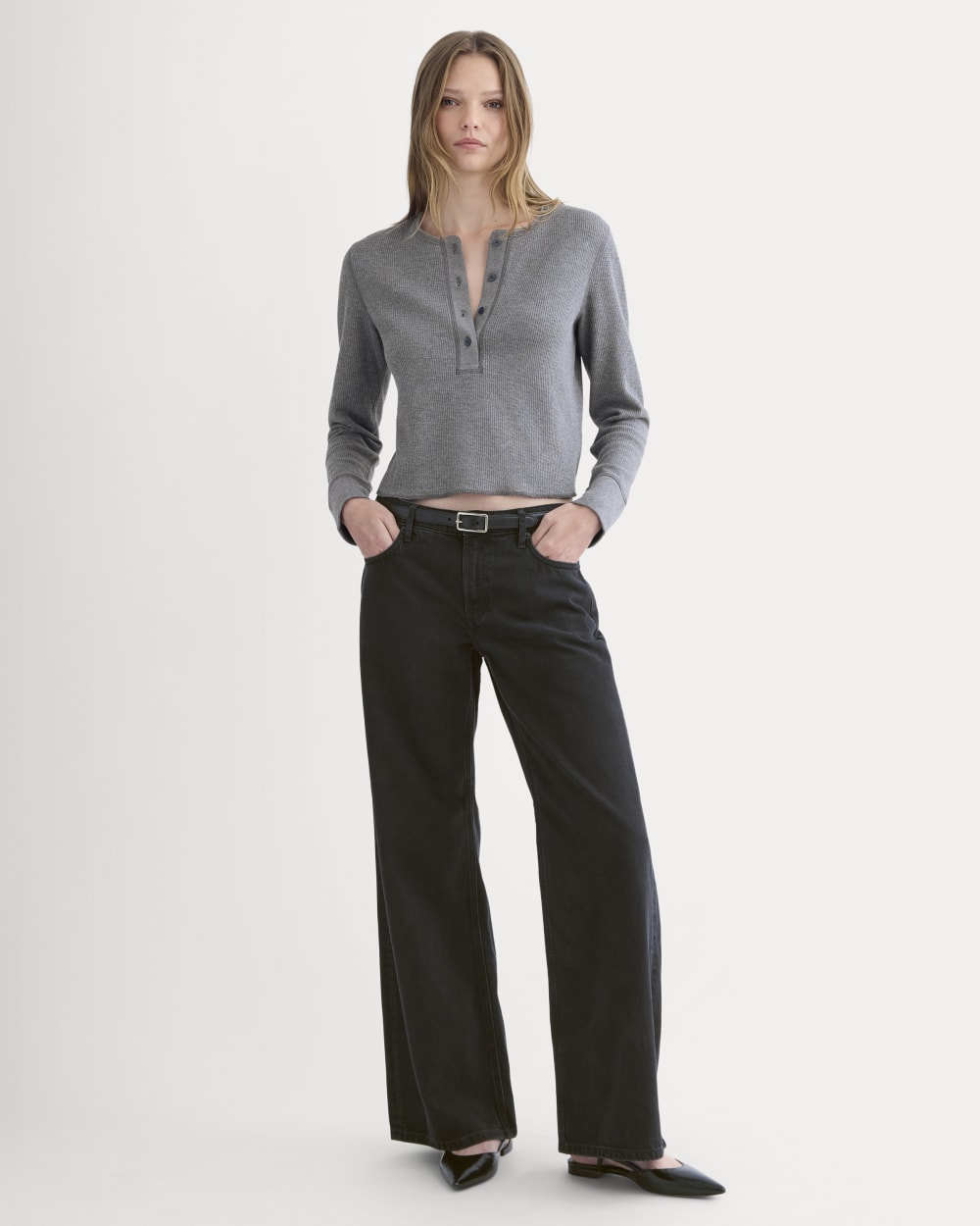 Boxy Henley in Cozy Waffle | Heathered Charcoal - Image 3