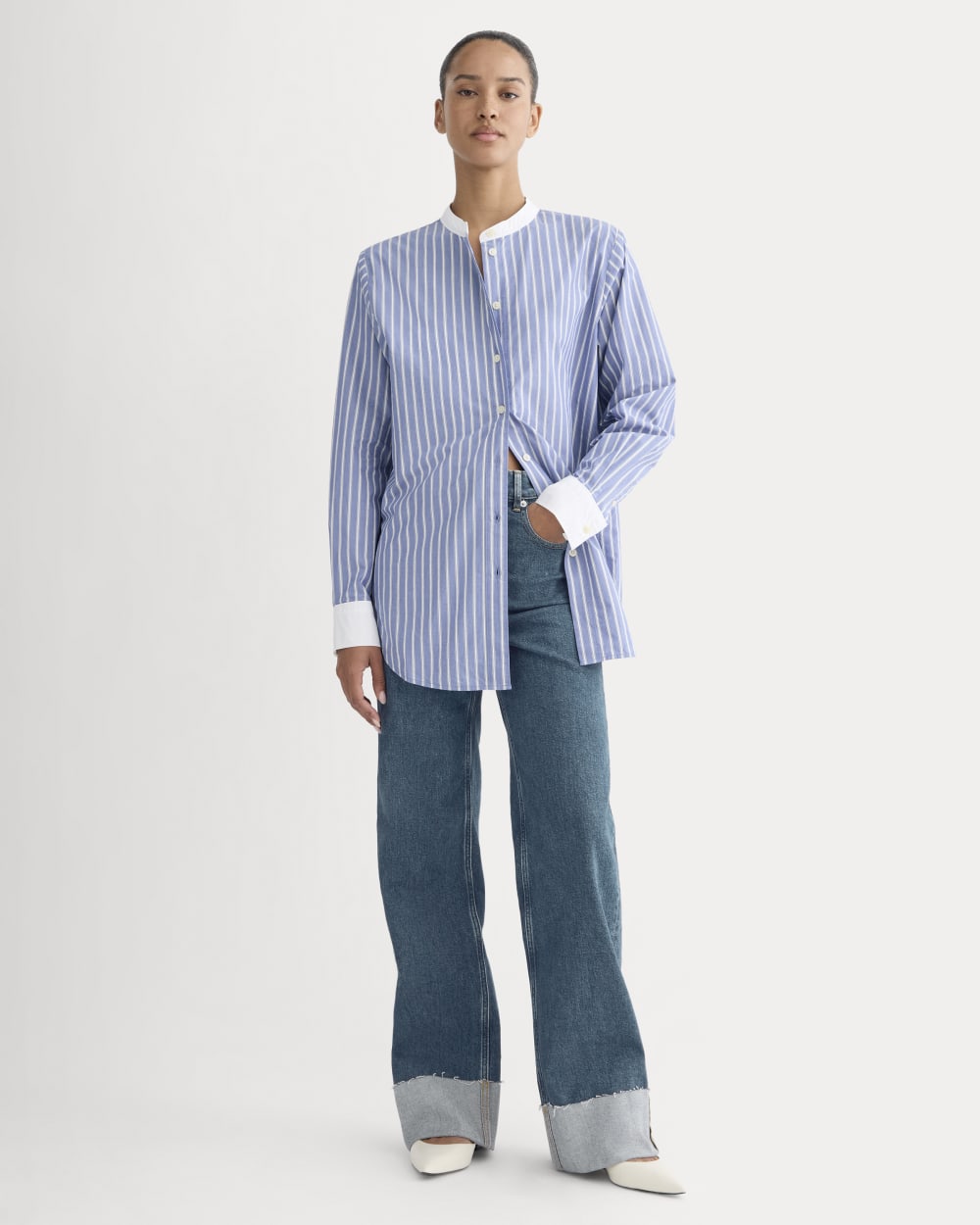 The Oversized Shirt in Ultrasoft Cotton | Dutch Blue / Bone - Image 3