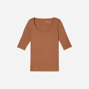 The Luxe Micro-Rib Scoop-Neck Tee | Tawny Brown