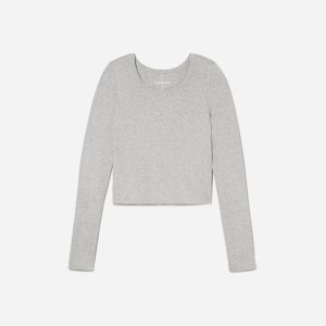 The Pima Micro-Rib Cropped Long-Sleeve Crew |  Heathered Grey