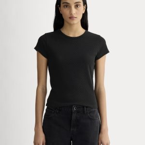 The Pointelle Short-Sleeve Tee | Black