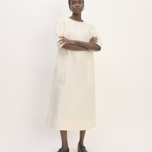 The Short-Sleeve Puff Midi Dress | Bone