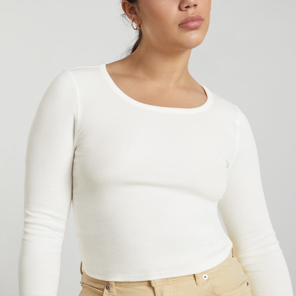 The Pima Micro-Rib Cropped Long-Sleeve Crew | White - Image 7
