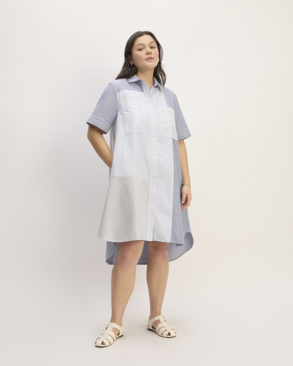 The Everlane x Marques' Almeida Patchwork Daytripper Dress | Blue Stripe Patchwork