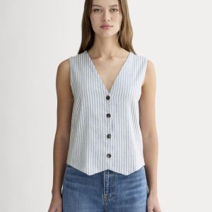 The Vest in Stretch Linen | Bluebell / Bone