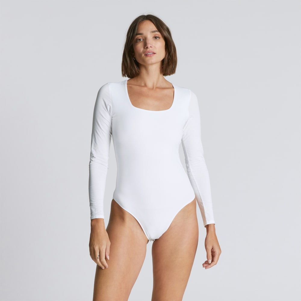 The Long-Sleeve Supima? Square-Neck Bodysuit | White | Bikini - Image 3