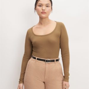 The Luxe Rib Long-Sleeve Scoop-Neck Tee | Toasted Coconut