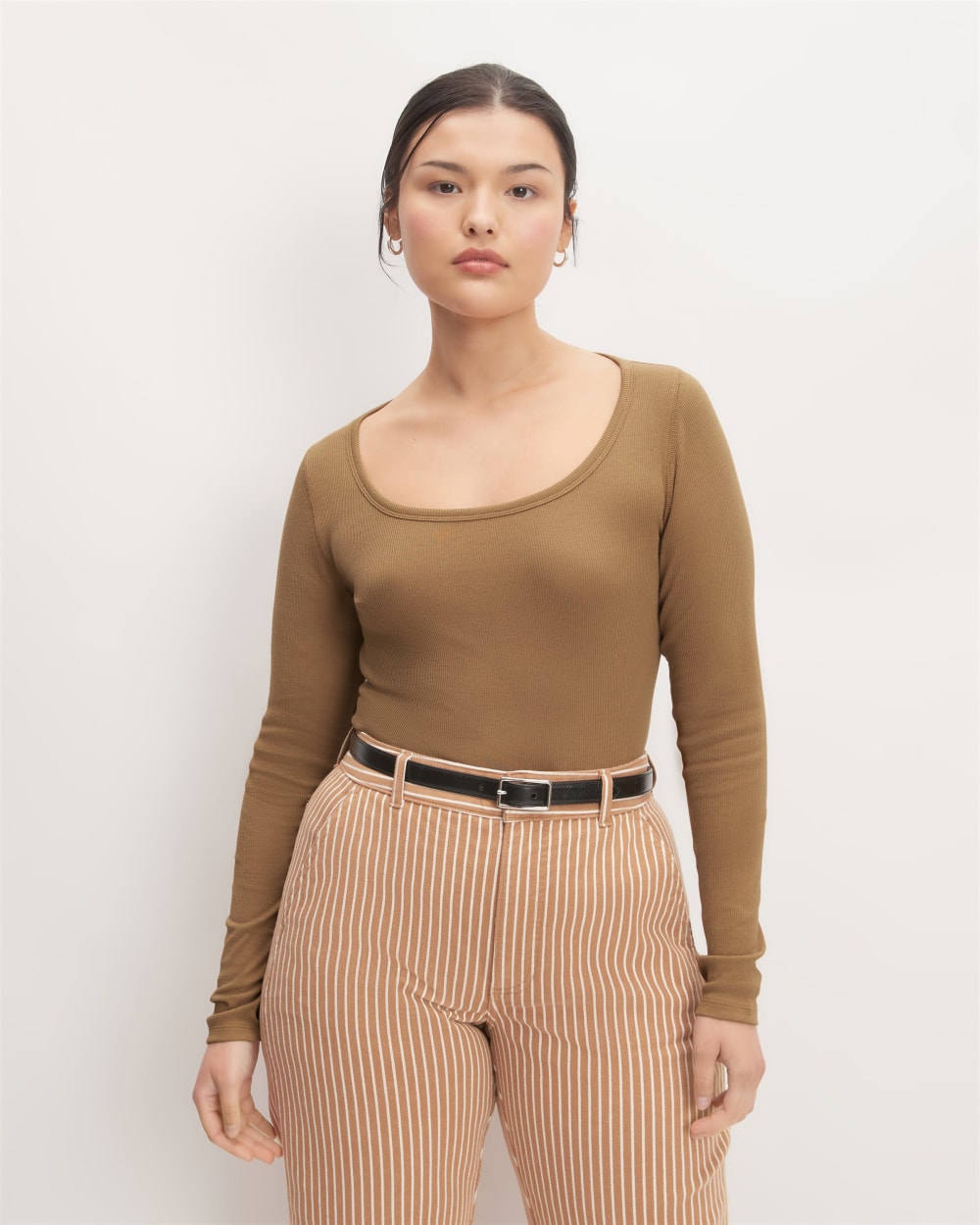 The Luxe Rib Long-Sleeve Scoop-Neck Tee | Toasted Coconut