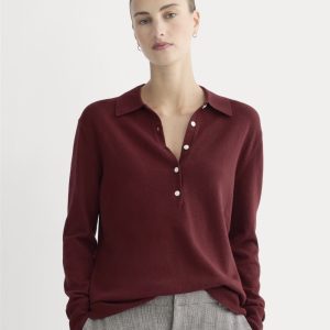 Oversized Polo Sweater in Cotton Merino | Deep Red