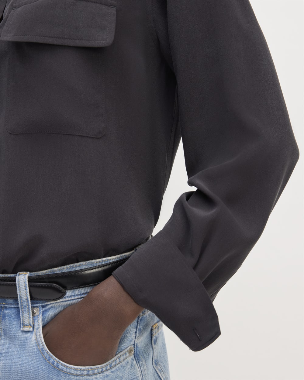 The Utility Shirt in Washable Silk | Black - Image 5