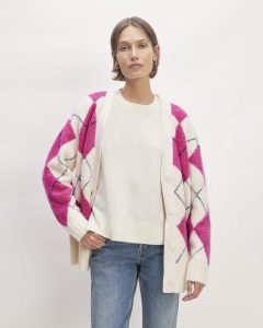 The SuperFuzz Alpaca Cardigan | Bone / Fuchsia Pink / Ocean Cavern