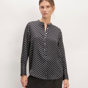 The Hammered Satin Popover Shirt | Black / Bone Polka Dot