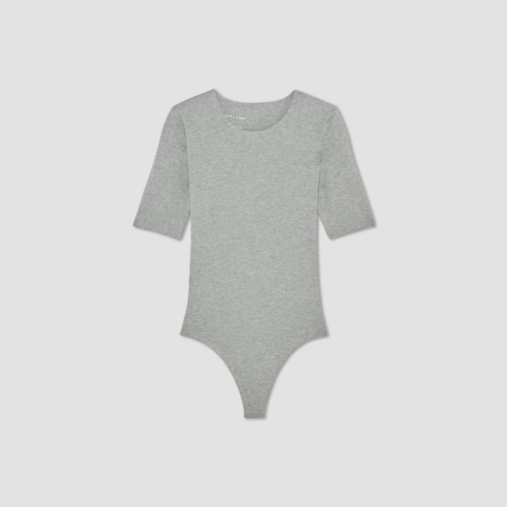 The Short-Sleeve Crew Neck Bodysuit | Heathered Grey | Thong - Image 2