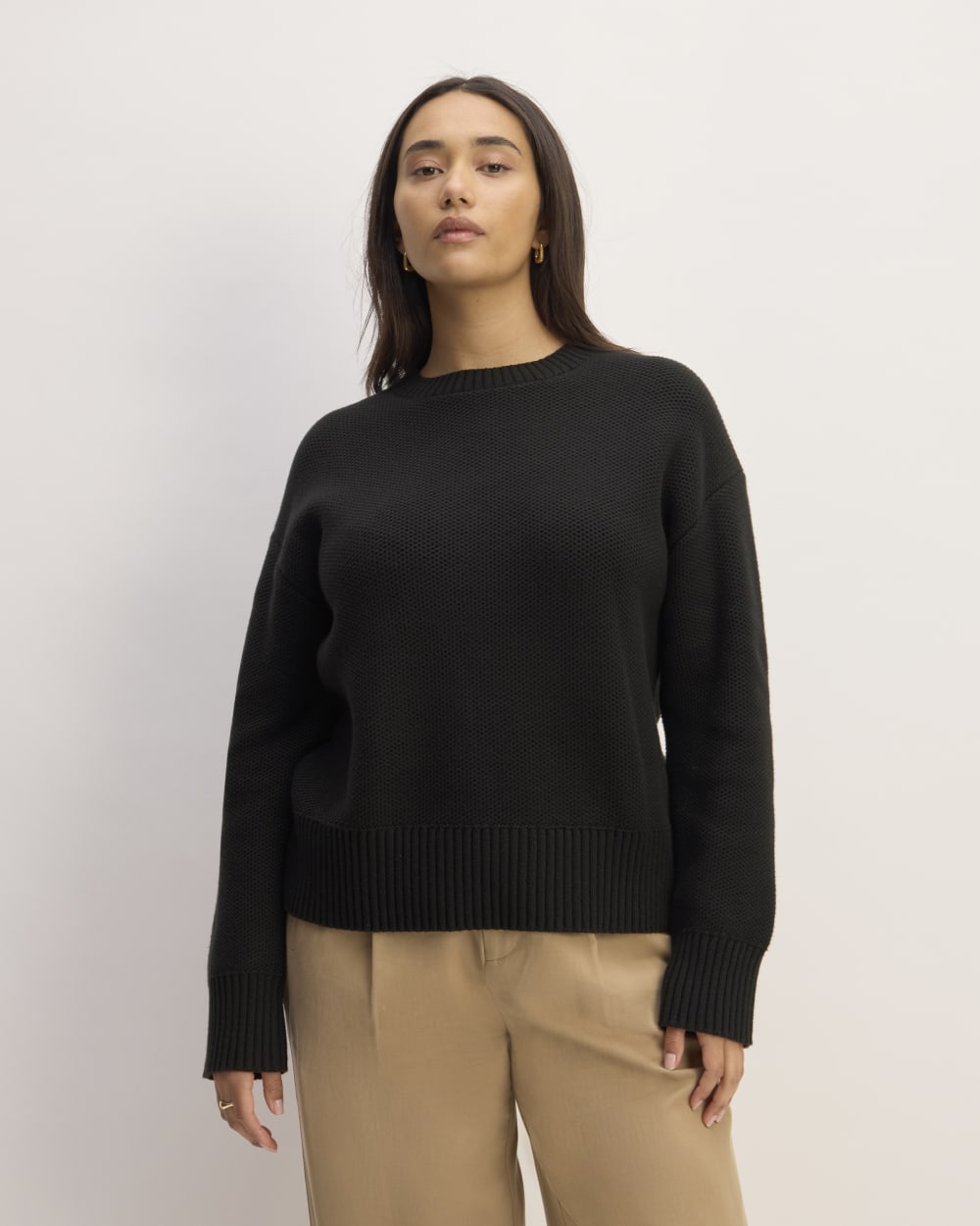 The Cotton Honeycomb Square Crew | Black