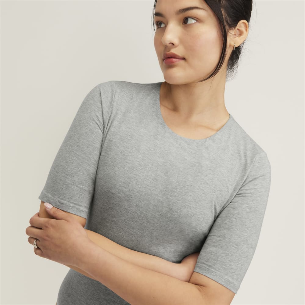 The Short-Sleeve Crew Neck Bodysuit | Heathered Grey | Thong - Image 5