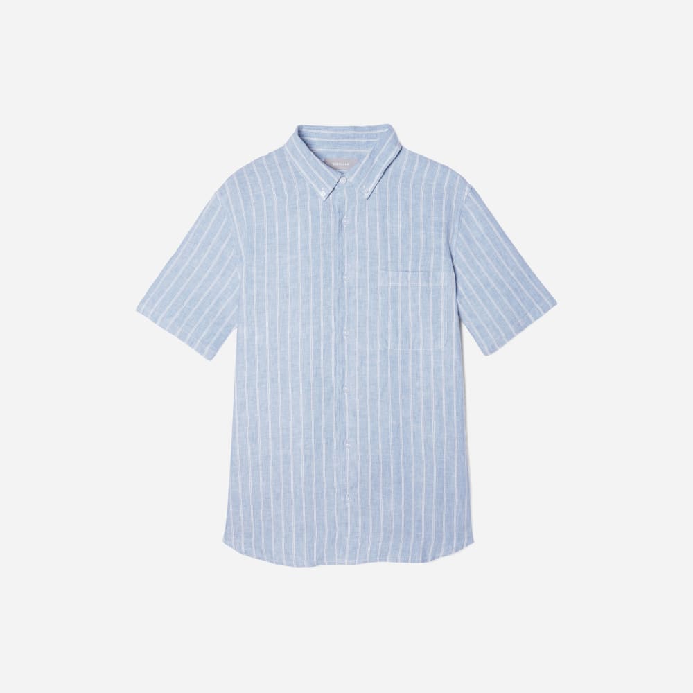The Classic Short-Sleeve Shirt in Linen | Blue / White