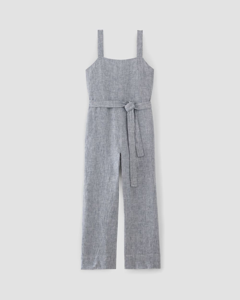 The Linen Side-Button Jumpsuit | White / Blue - Image 2