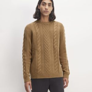 The Felted Merino Cable-Knit Crew | Deep Camel