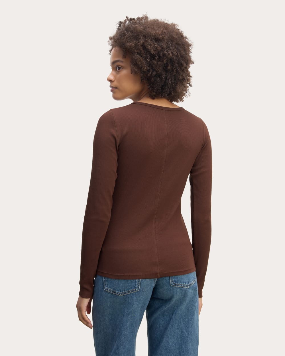 The Luxe Rib Long-Sleeve Crew | Dark Mahogany - Image 4