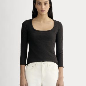 The Pointelle Scoop-Neck Top | Black