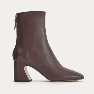 Leather Curved-Heel Boot | Burgundy