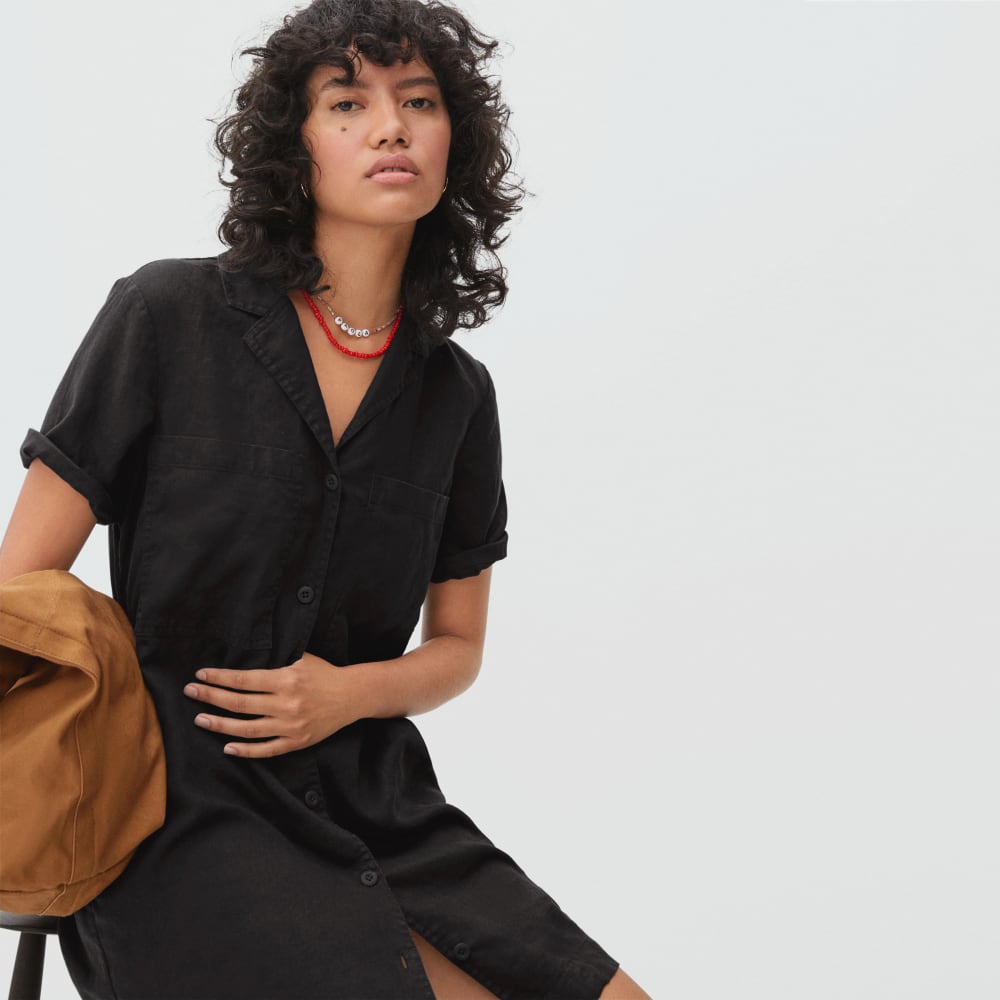 The Linen Workwear Dress | Black - Image 4