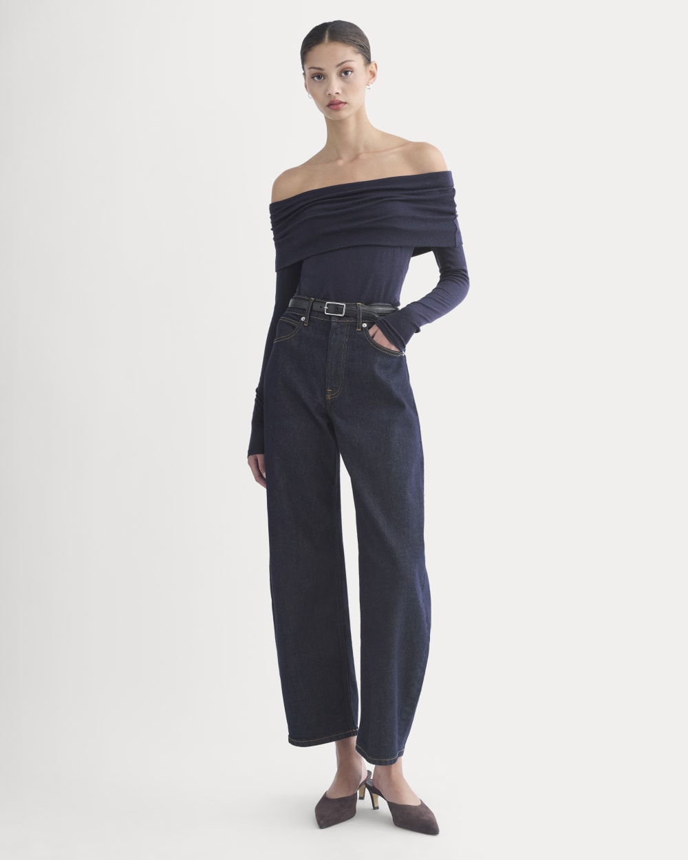 The Off-the-Shoulder Top in Butterluxe | Deep Navy - Image 3
