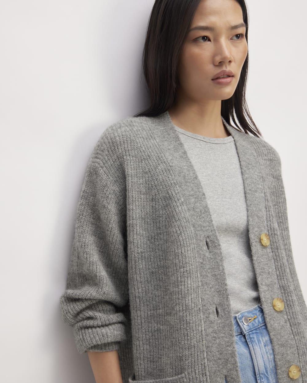 The Oversized Alpaca Pocket Cardigan | Heathered Stone - Image 4