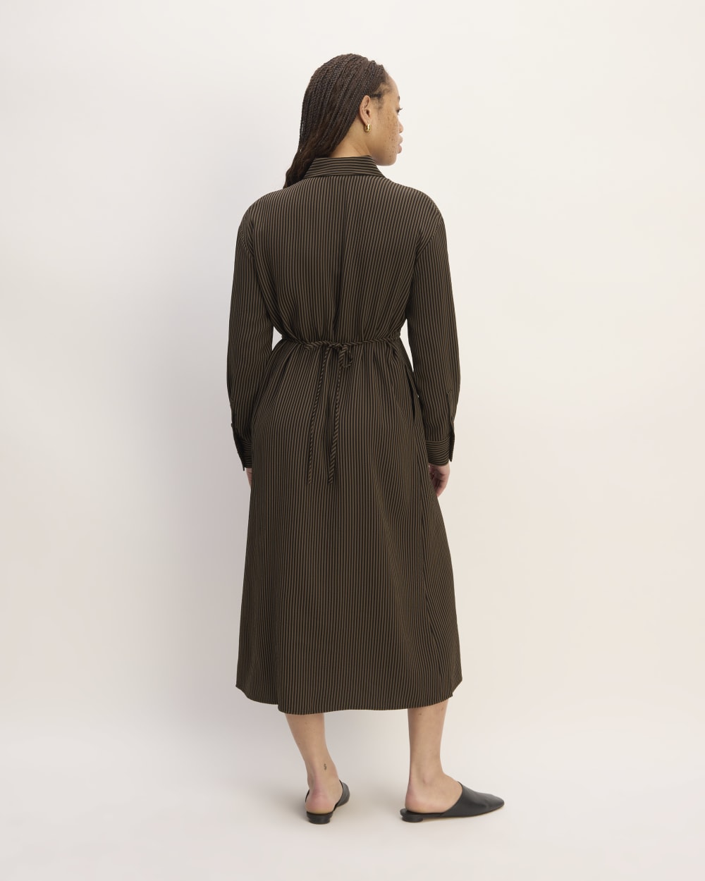 The Mini Jacquard Stripe Shirt Dress | Cocoa / Black - Image 6