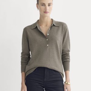 Oversized Polo Sweater in Cotton Merino | Heather Ash Taupe