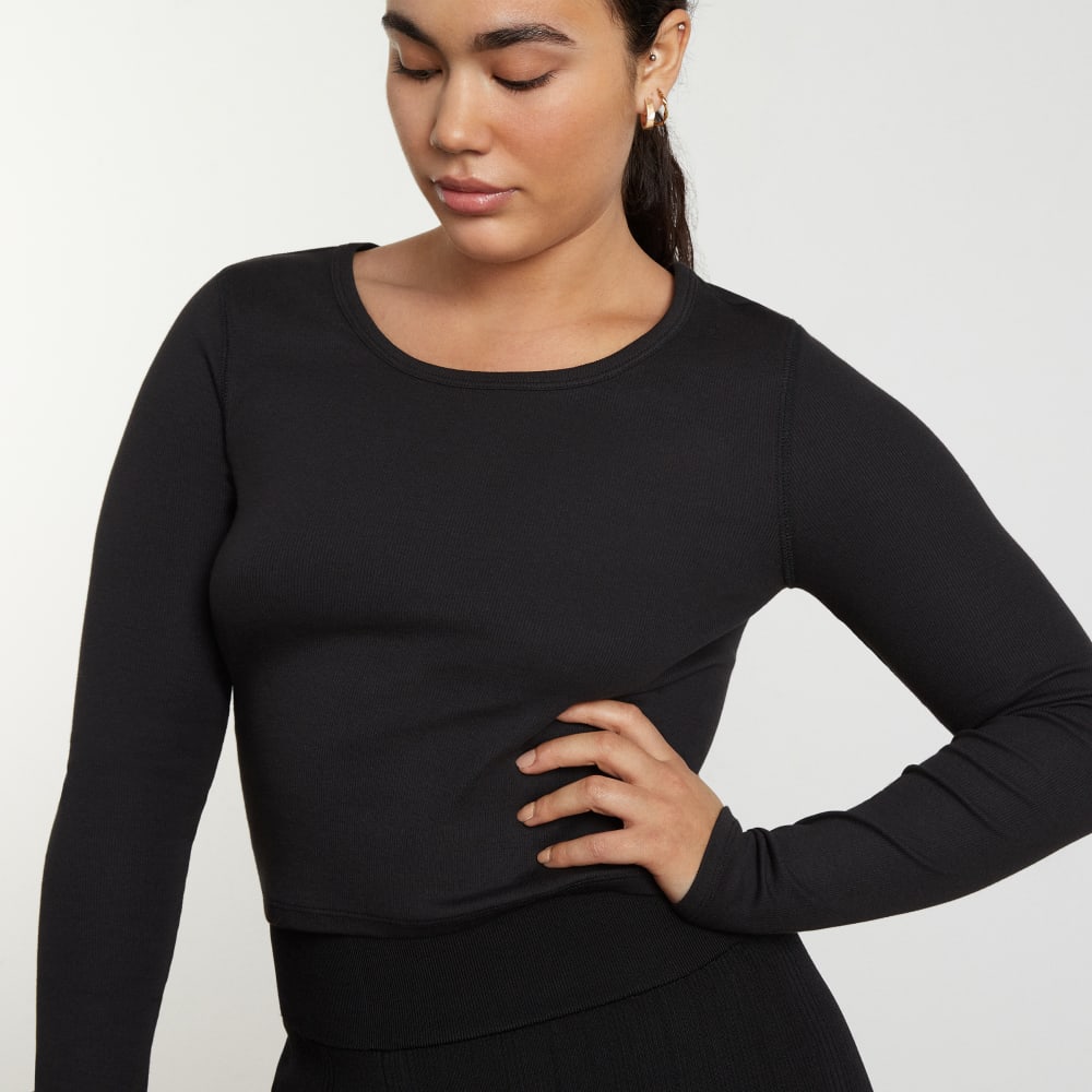 The Pima Micro-Rib Cropped Long-Sleeve Crew | Black - Image 5
