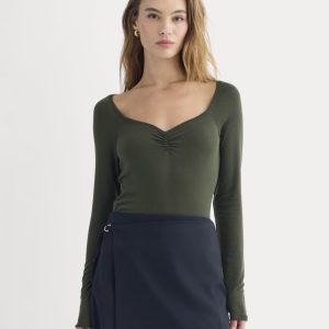 Sweatheart-Neck Top in Butterluxe | Dark Green
