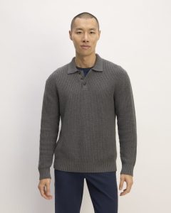 The Cotton Chunky Rib Polo | Heathered Charcoal