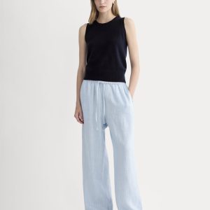 The Drawstring Pant in Linen | Sky Blue / White