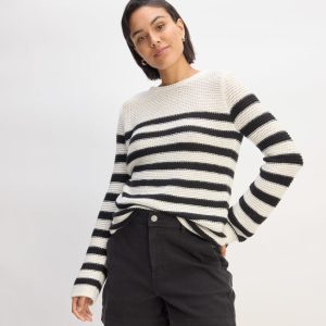 The Organic Cotton Open-Stitch Crew | Black / Bone